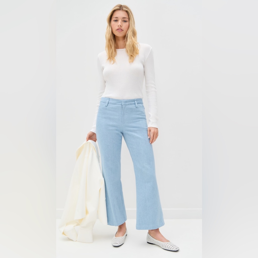 Vince Womens Mid Rise Cropped Flare Twill Pant